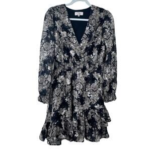 Dizzy Lizzy Black Floral Faux Wrap Ruffle Dress NWOT Size Small